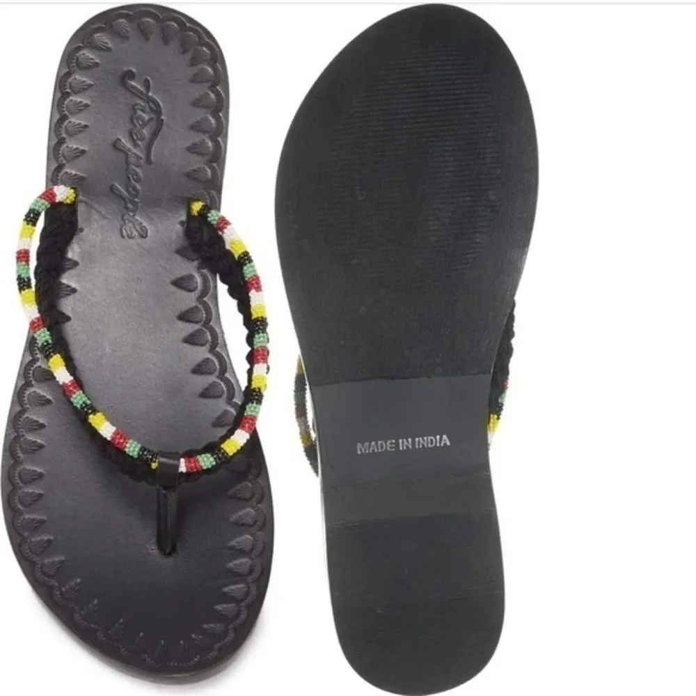 NWT Free People Menorca Thong Flip Flop Leather Beaded Sandal 36 black